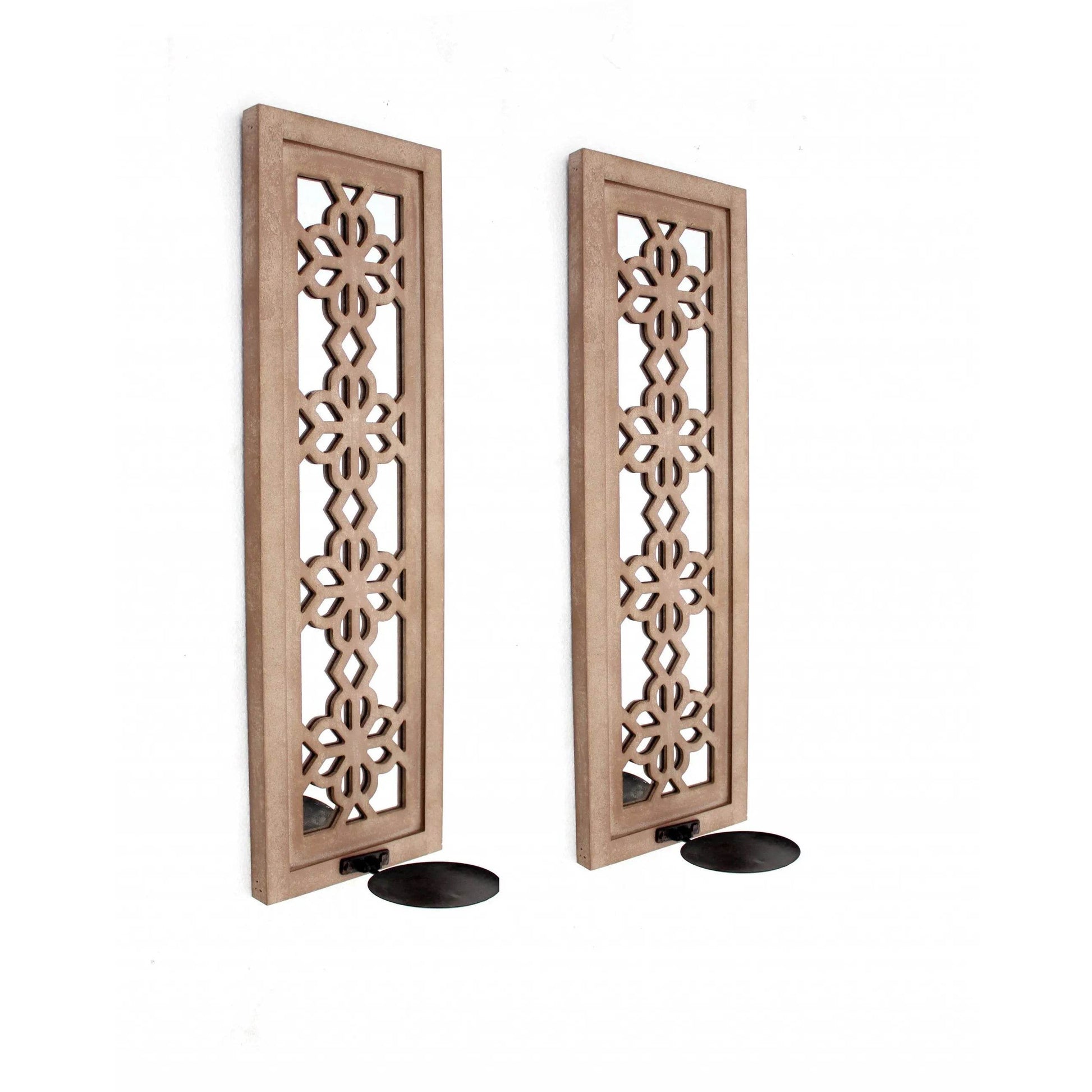 Set of Two Tan Lattice Wall Sconce Candle Holders HMS Wall Lamps - Loft&Timber