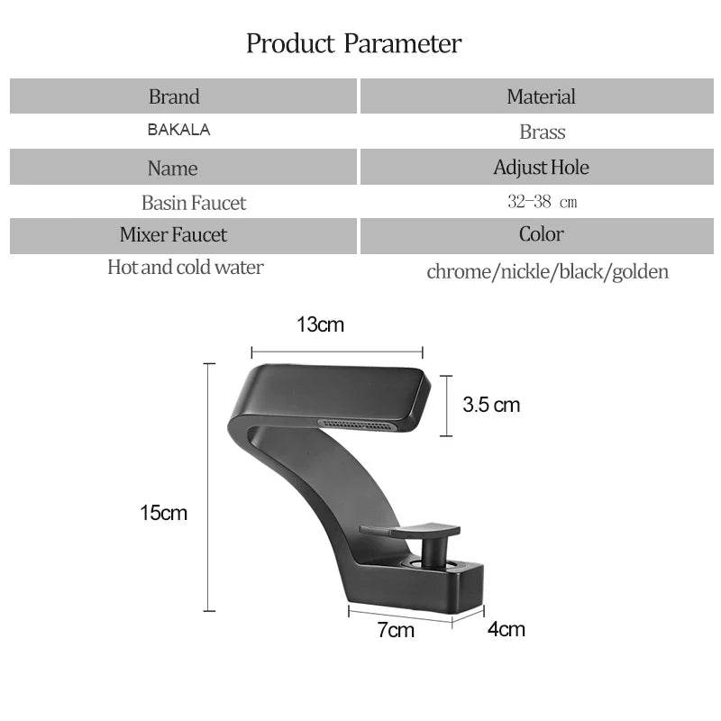 BAKALA Bathroom Deck Mounted Basin Faucet Black - Loft&Timber