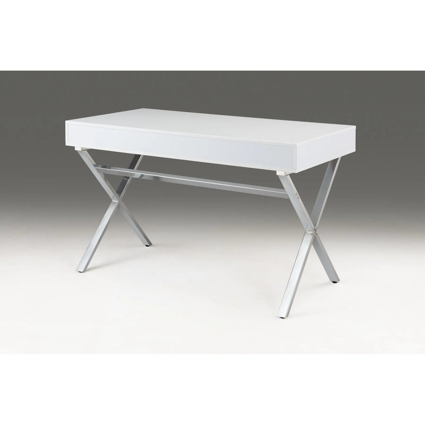 HMS 47" White and Silver Wood and Metal Computer Desk with Two Drawers - Loft&Timber
