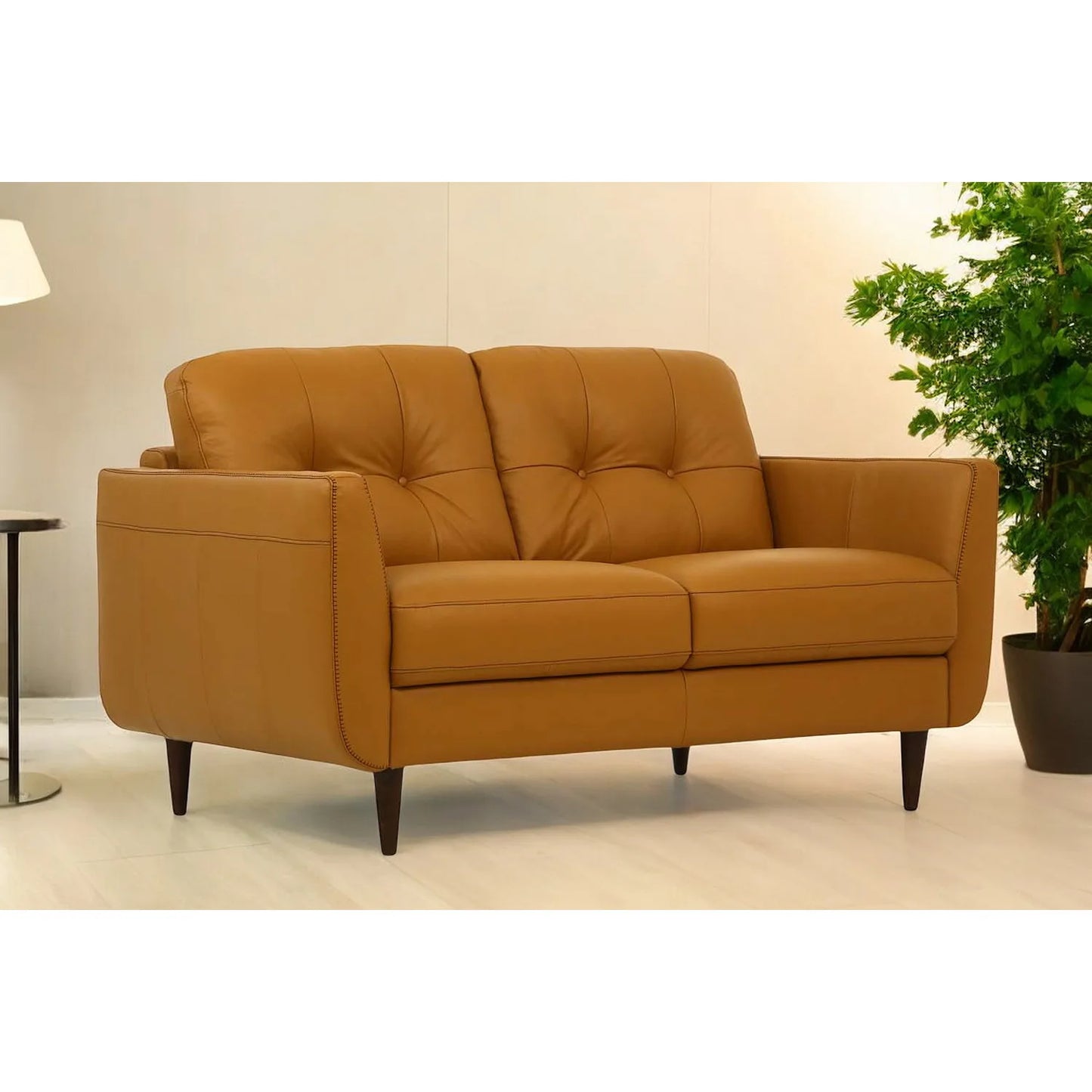 HMS 59" High-End Camel and Brown Genuine Leather Chesterfield Loveseat - Loft&Timber