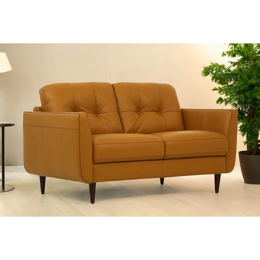 HMS 59" High-End Camel and Brown Genuine Leather Chesterfield Loveseat - Loft&Timber