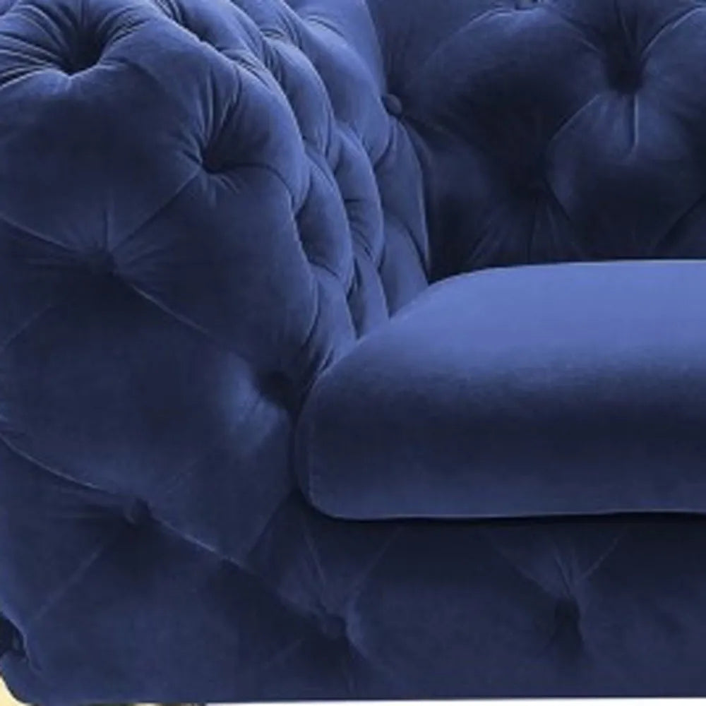 HMS 74" Blue and Gold Velvet Loveseat - Loft&Timber