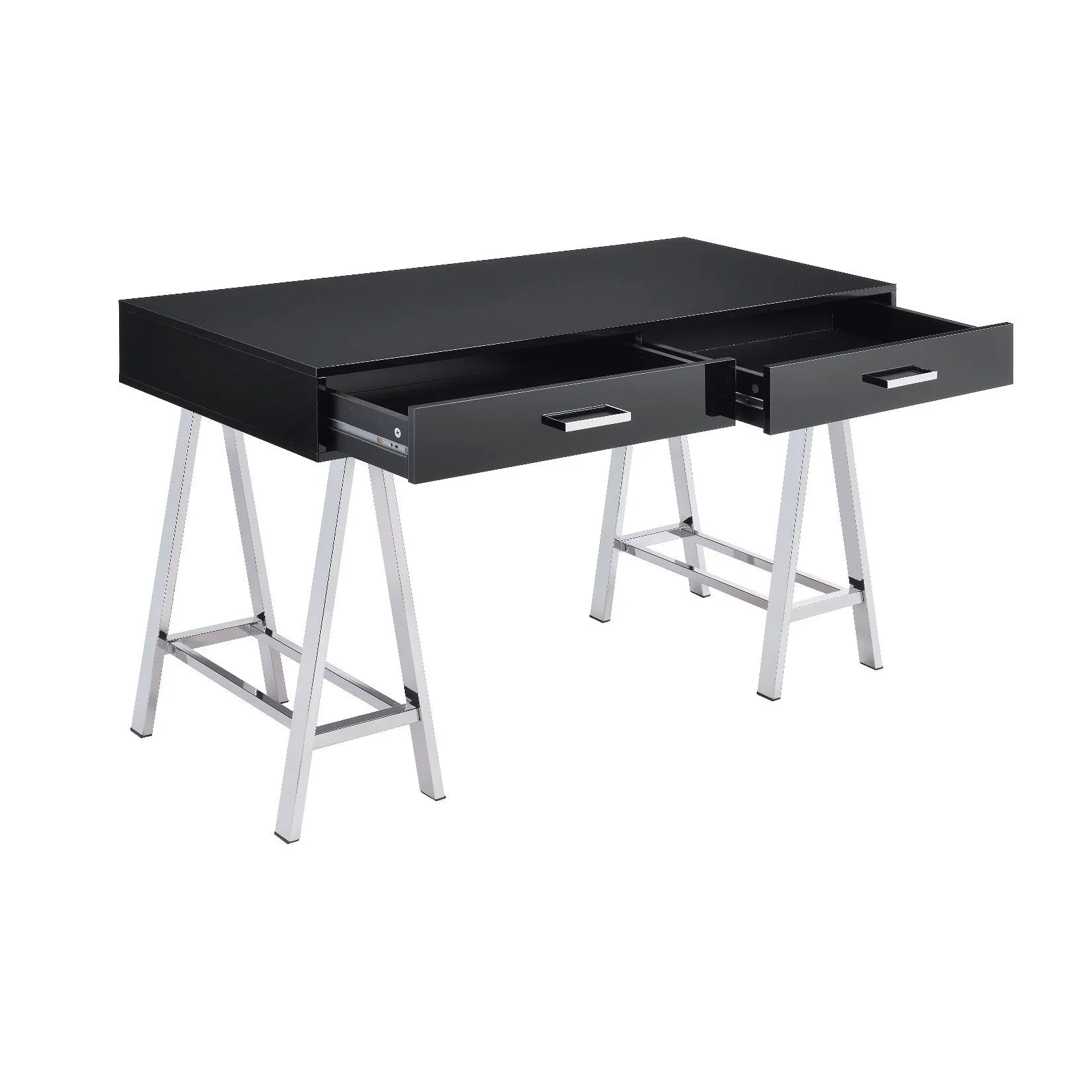 HMS 54" Black and Silvering Desk with Two Wooden Drawers - Loft&Timber