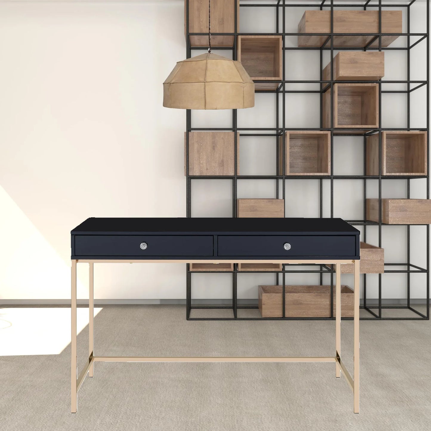 HMS 47" Black and Gold Computer Desk with Two Drawers - Loft&Timber