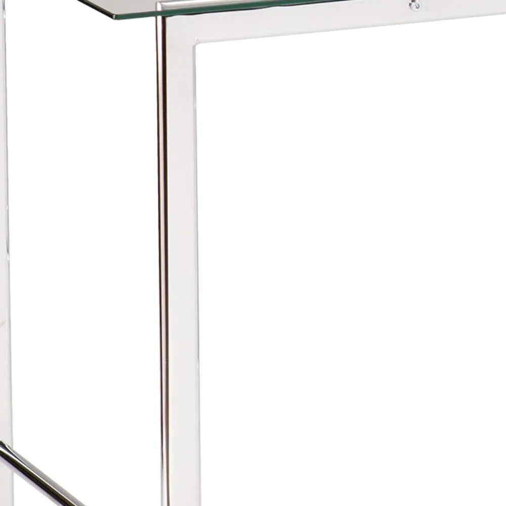 HMS 47" Writing Desk with Clear Silver Glass and Metal desksk - Loft&Timber