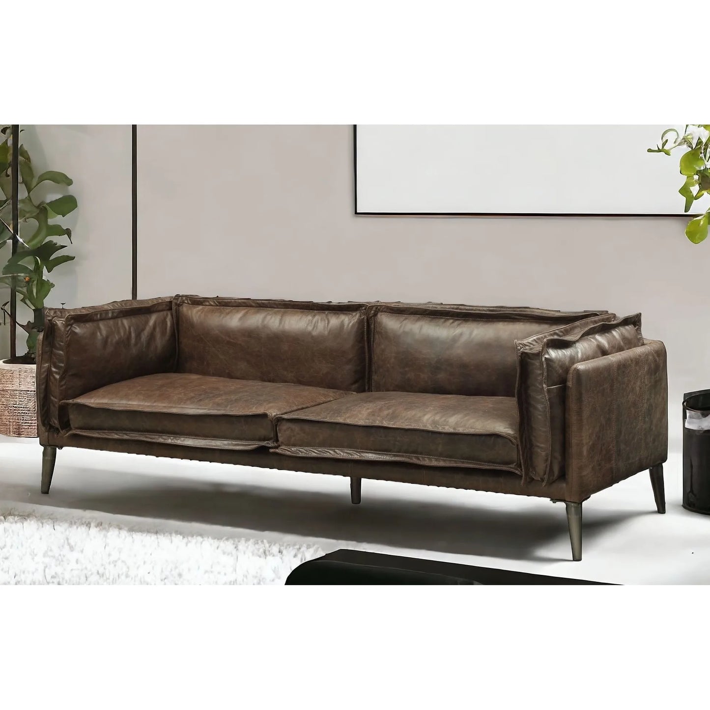 HMS 71" Top Grain Leather Loveseat in Chocolate and Silver - Loft&Timber