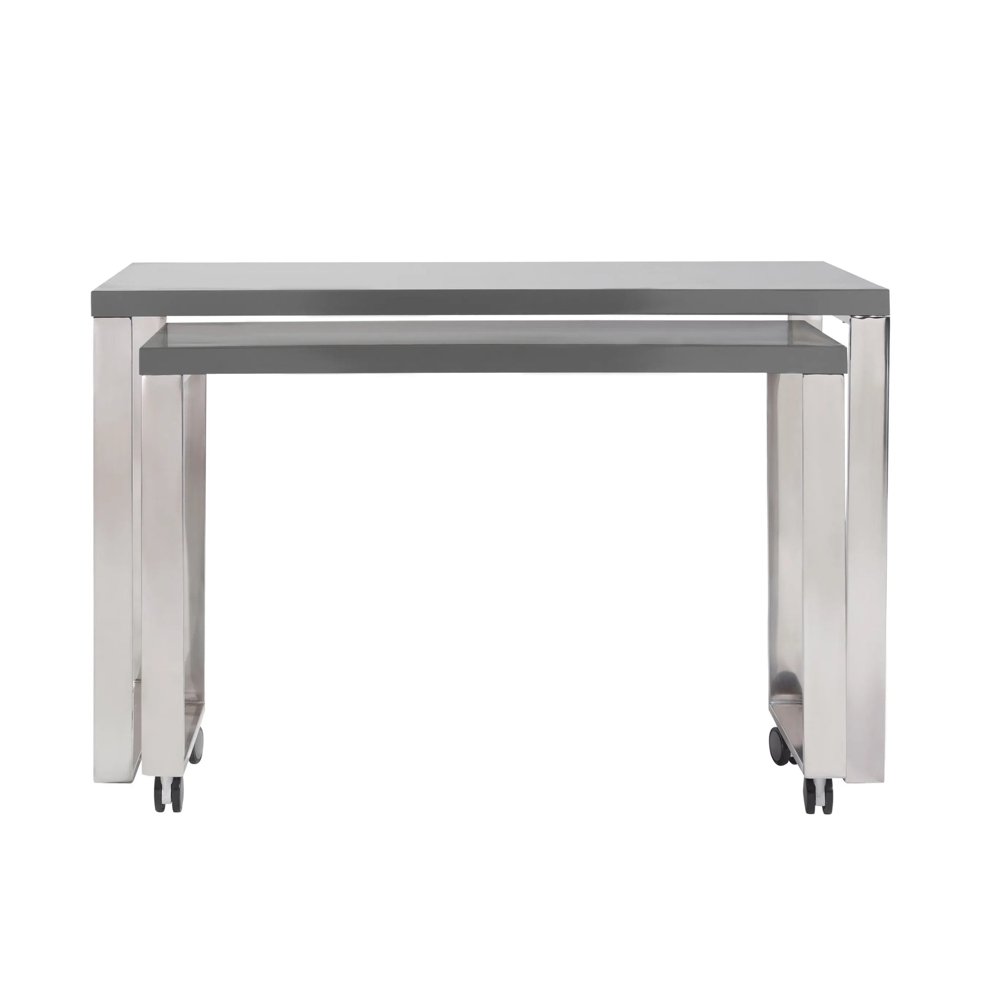HMS 39" Gray and Silver Wood and Stainless Steel Rolling Sled Writing Desk - Loft&Timber