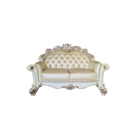 HMS 70" Champagne and Pearl Genuine Leather Loveseat and Toss Pillows - Loft&Timber