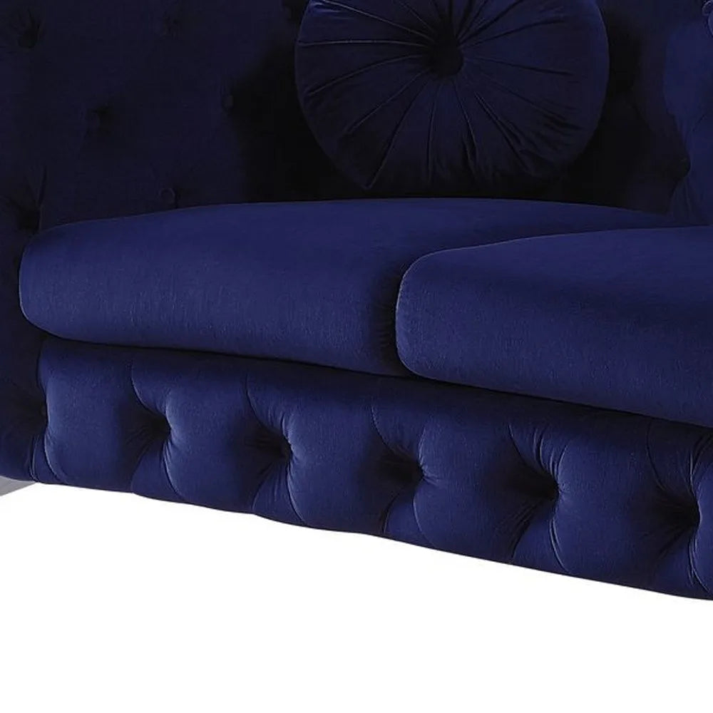 HMS 72" Blue and Silver Velvet Chesterfield Loveseat - Loft&Timber