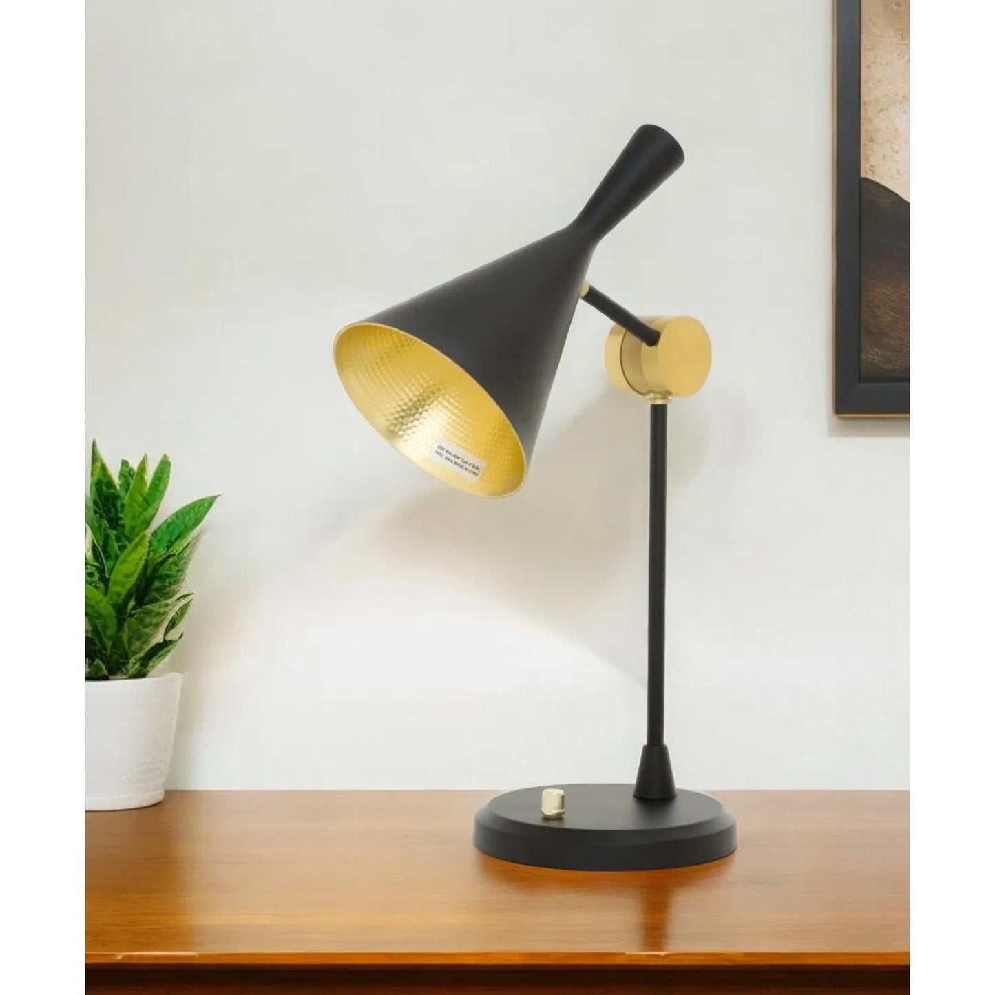 HMS Set of Two 23" Black Metal Geometric Desk Lamps with Black and Gold Cone Shade - Loft&Timber