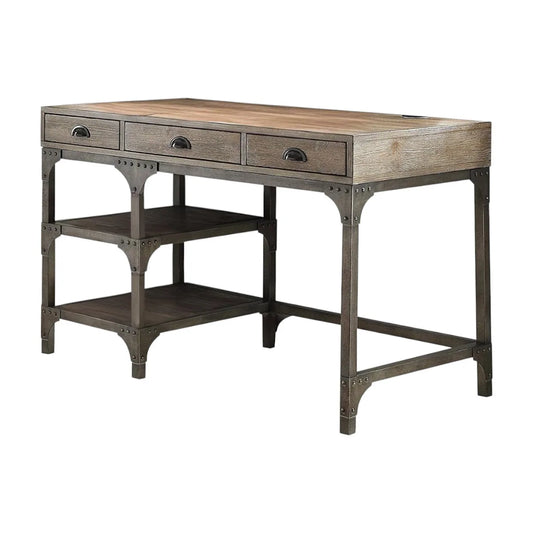 HMS 47" Solid Wood Traditional Antique Desk with Three Shelves - Loft&Timber