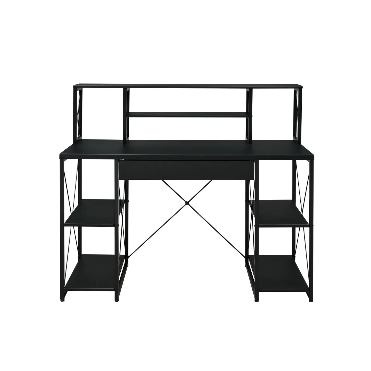 HMS 47" Black Computer Desk with Shelves - Loft&Timber