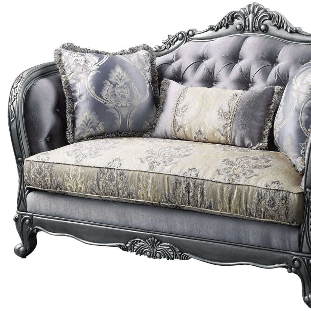 HMS 65" Gray Platinum Silk Loveseat & Toss Pillows - Loft&Timber