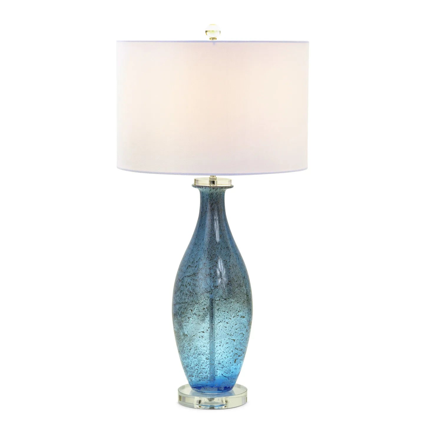 Set of Two 30" Blue Crystal and Glass Table Lamps with White Drum Shades - Loft&Timber