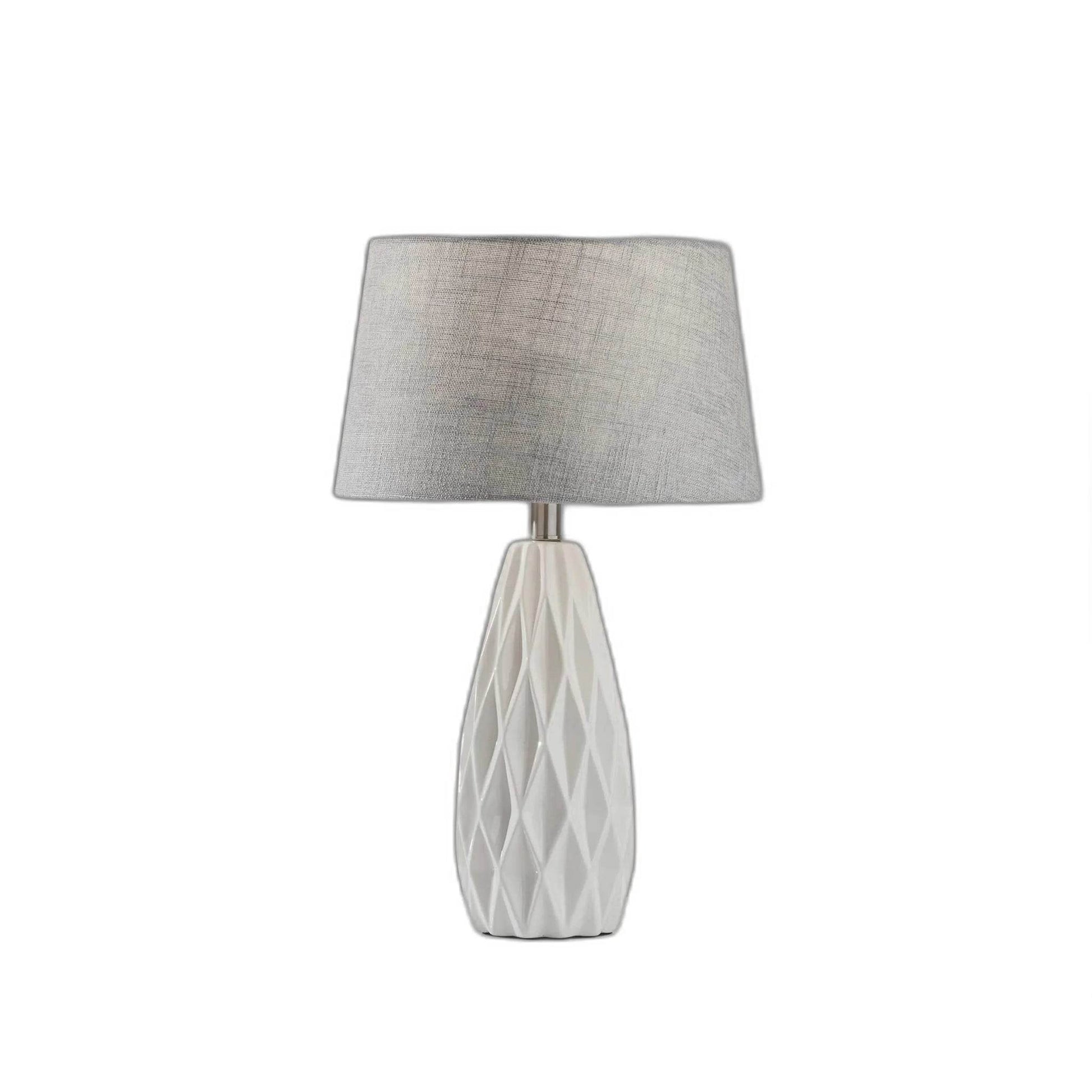 Set of Two 23\" White Ceramic Bedside Lamps with Gray Drum Shade HMS Table Lamps - Loft&Timber