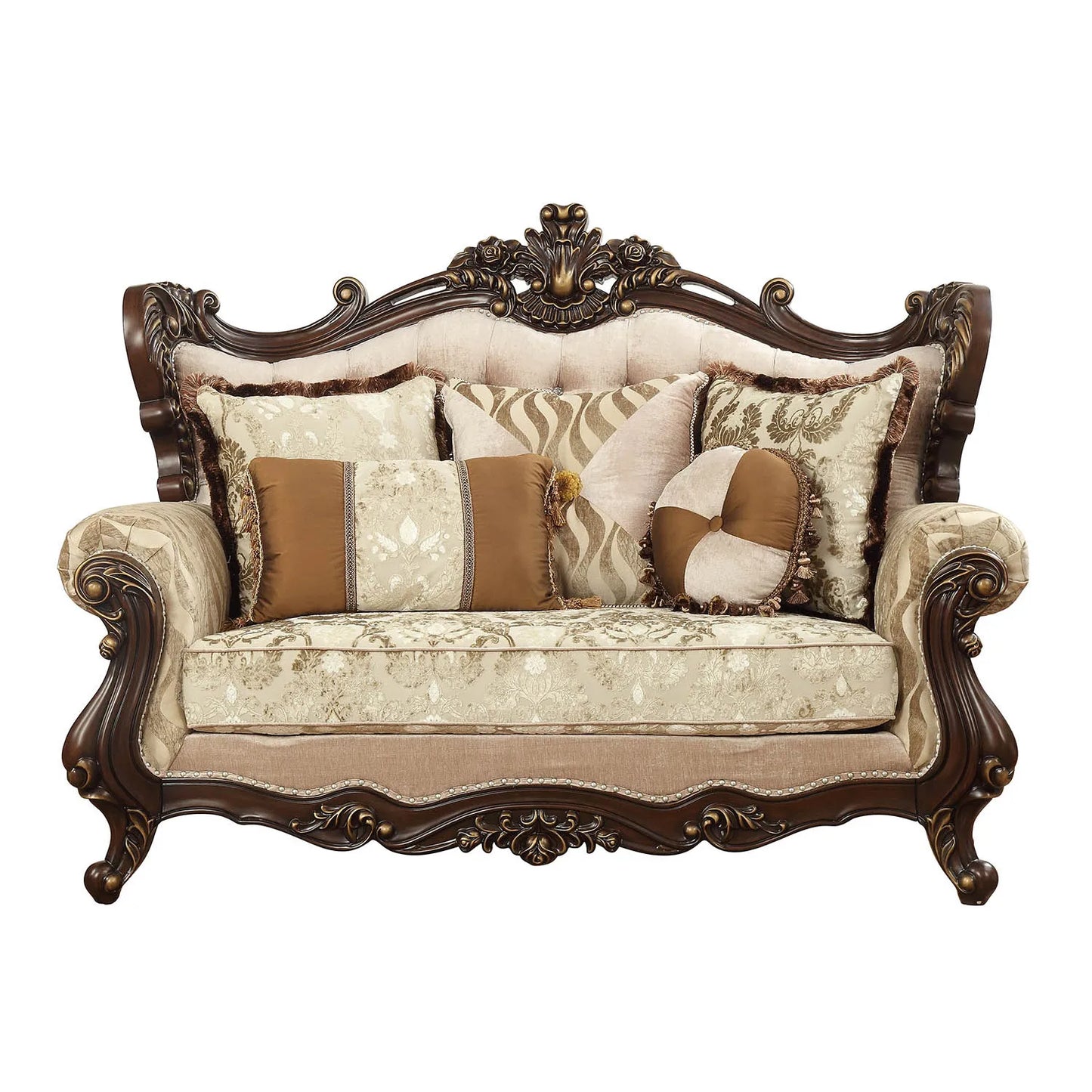 HMS 70" Beige and Brown Chesterfield Loveseat - Loft&Timber