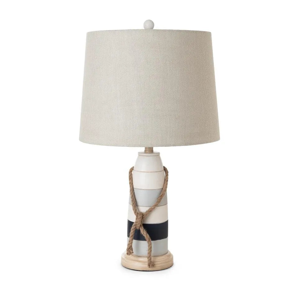 HMS Set of Two 27" Novelty Table Lamps Natural White and Blue Coastal Style with Off-White Empire Shade - Loft&Timber