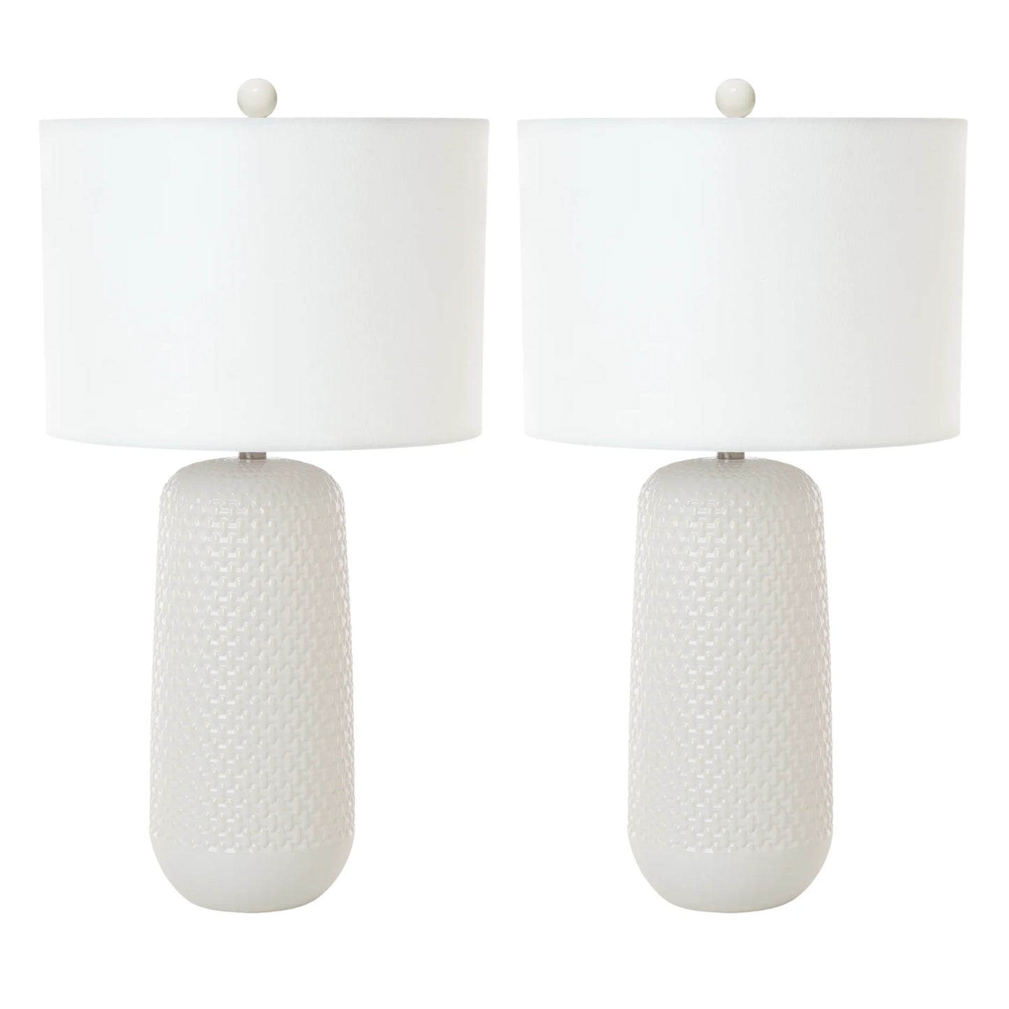 Set of Two 30" White Textured Ceramic Table Lamps with White Drum Shades HMS Design - Loft&Timber