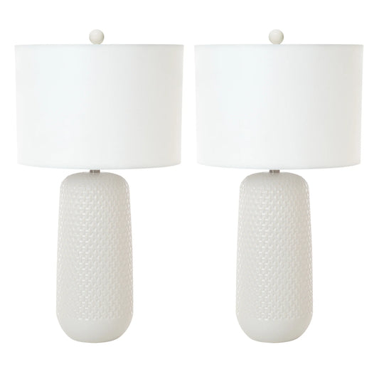 Set of Two 30" White Textured Ceramic Table Lamps with White Drum Shades HMS Design - Loft&Timber