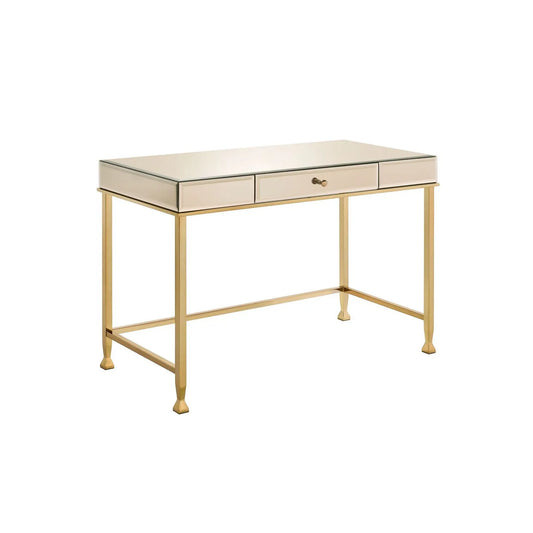 HMS 42" Solid Wood Computer Table White and Gold Mirrored Desk - Loft&Timber