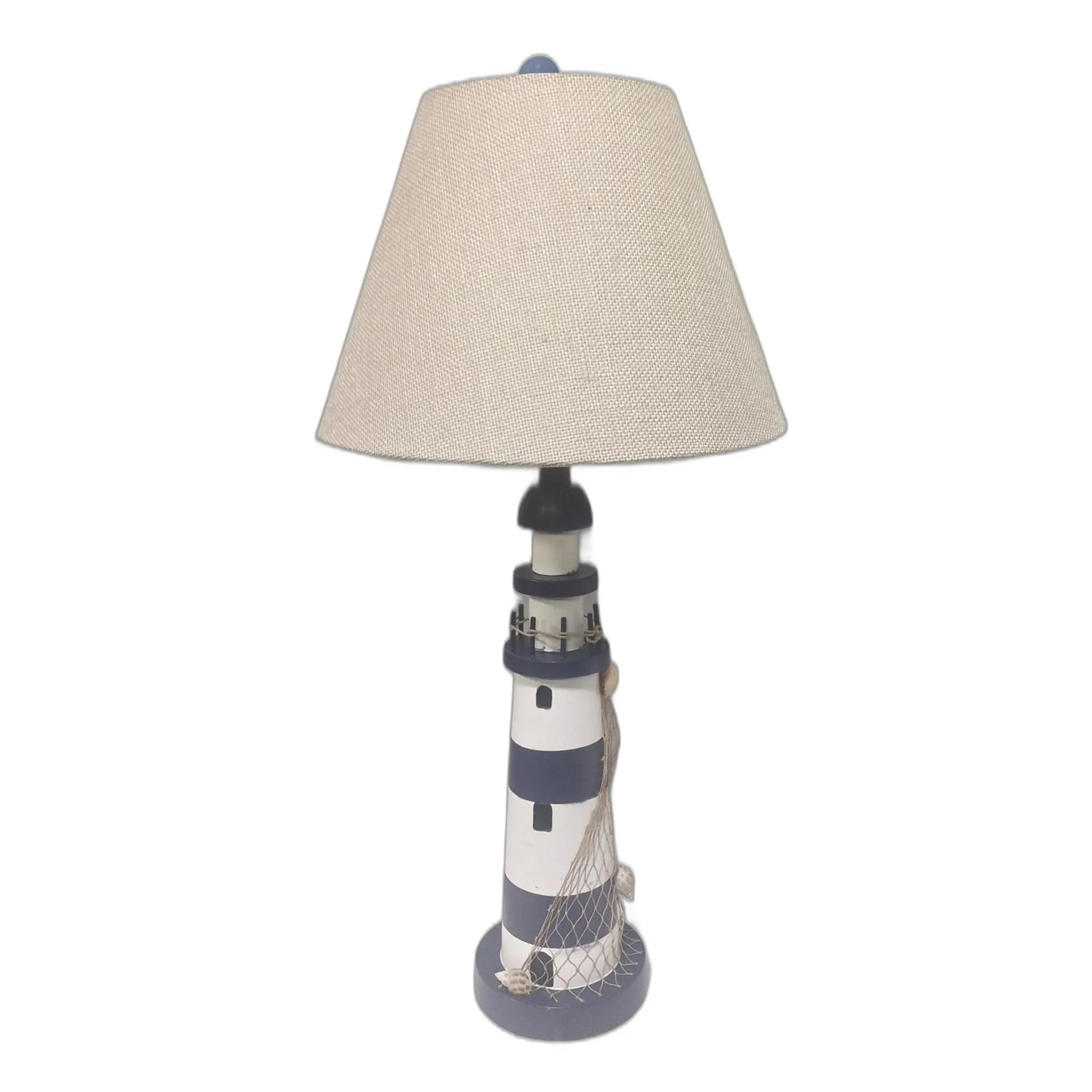 HMS Set of Two 30" Modern Blue White Lighthouse with Cream Cone Shade Table Lamps - Loft&Timber