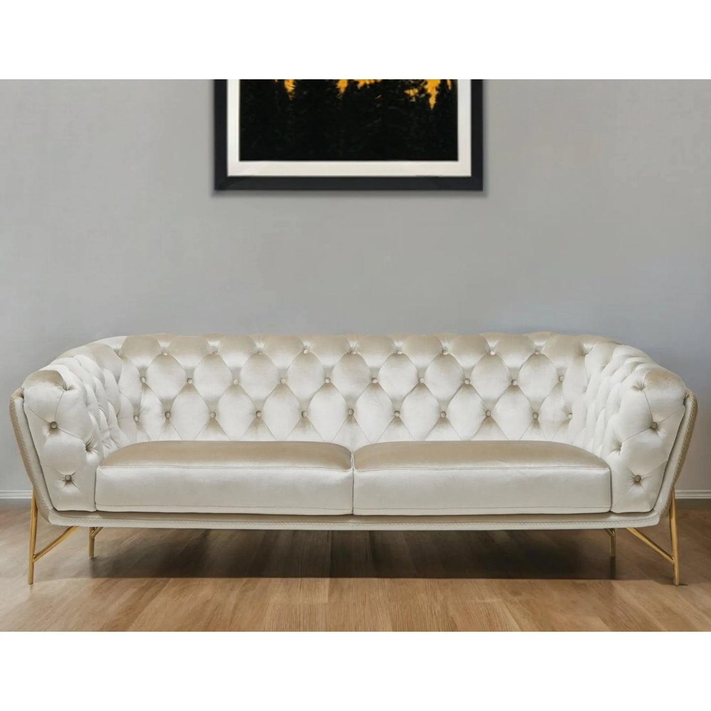 HMS 88" Beige Velvet Chesterfield Loveseat - Loft&Timber