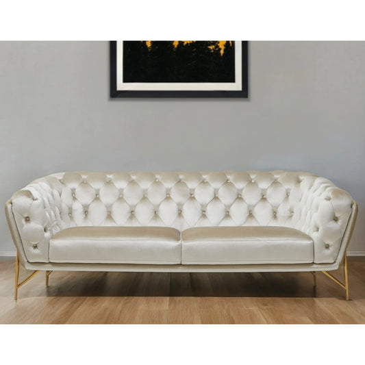 HMS 88" Beige Velvet Chesterfield Loveseat - Loft&Timber
