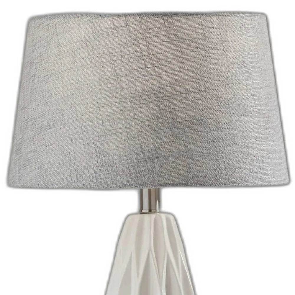 Set of Two 23\" White Ceramic Bedside Lamps with Gray Drum Shade HMS Table Lamps - Loft&Timber