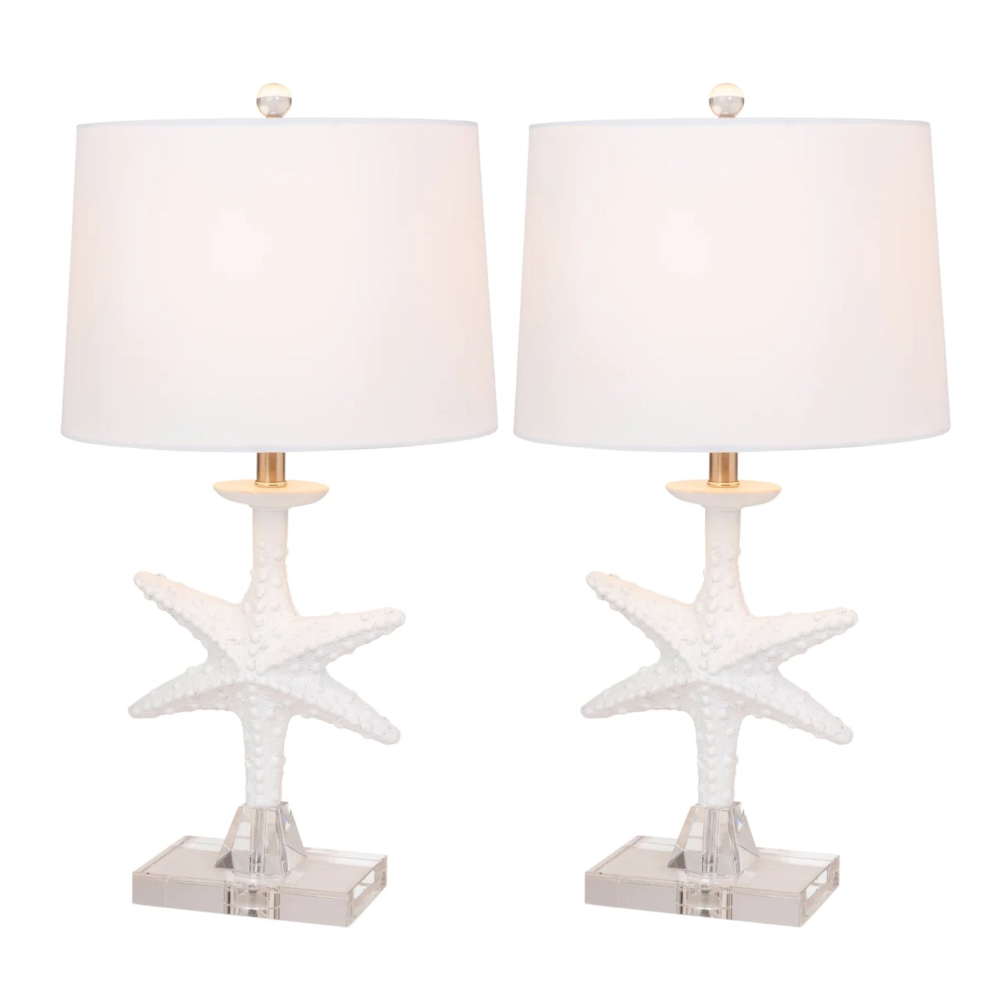 HMS Set of Two 28" Coastal Star Fish Table Lamps Clear & White with White Drum Shades - Loft&Timber