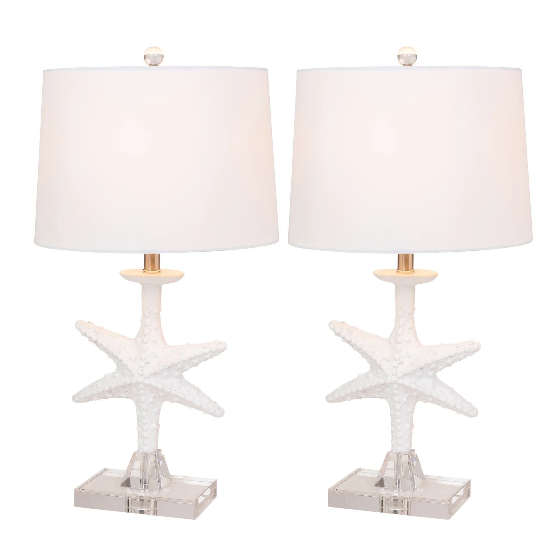 HMS Set of Two 28" Coastal Star Fish Table Lamps Clear & White with White Drum Shades - Loft&Timber