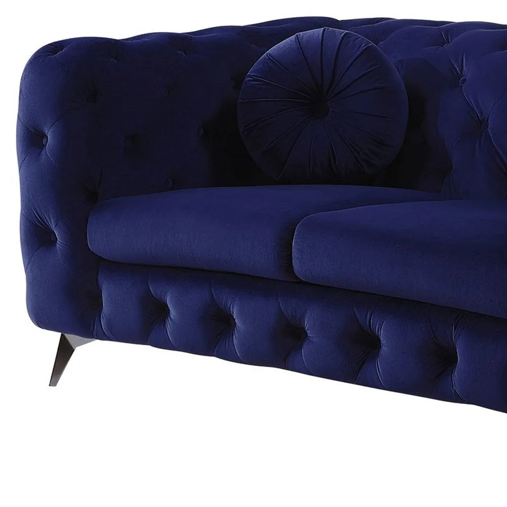 HMS 72" Blue and Silver Velvet Chesterfield Loveseat - Loft&Timber