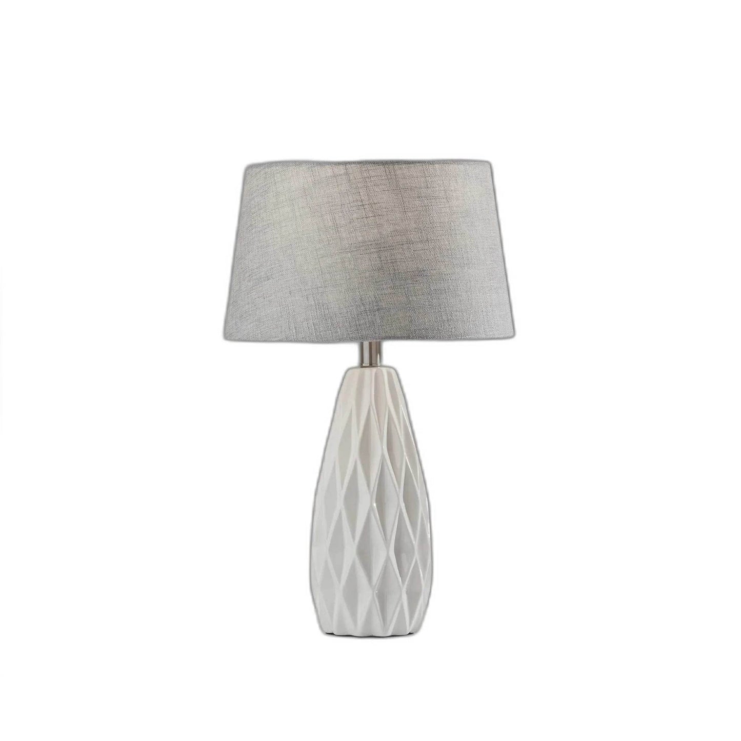 Set of Two 23\" White Ceramic Bedside Lamps with Gray Drum Shade HMS Table Lamps - Loft&Timber