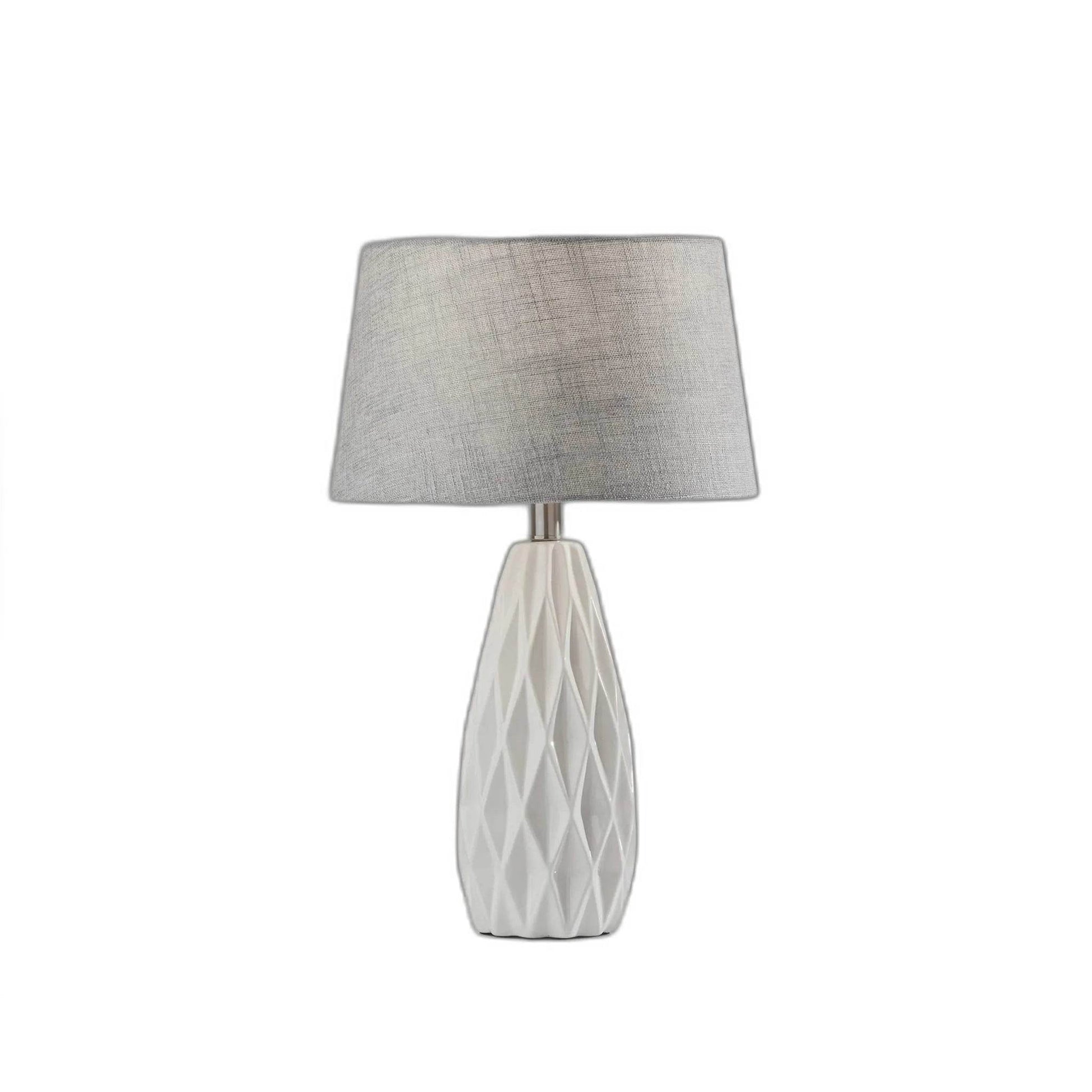Set of Two 23\" White Ceramic Bedside Lamps with Gray Drum Shade HMS Table Lamps - Loft&Timber