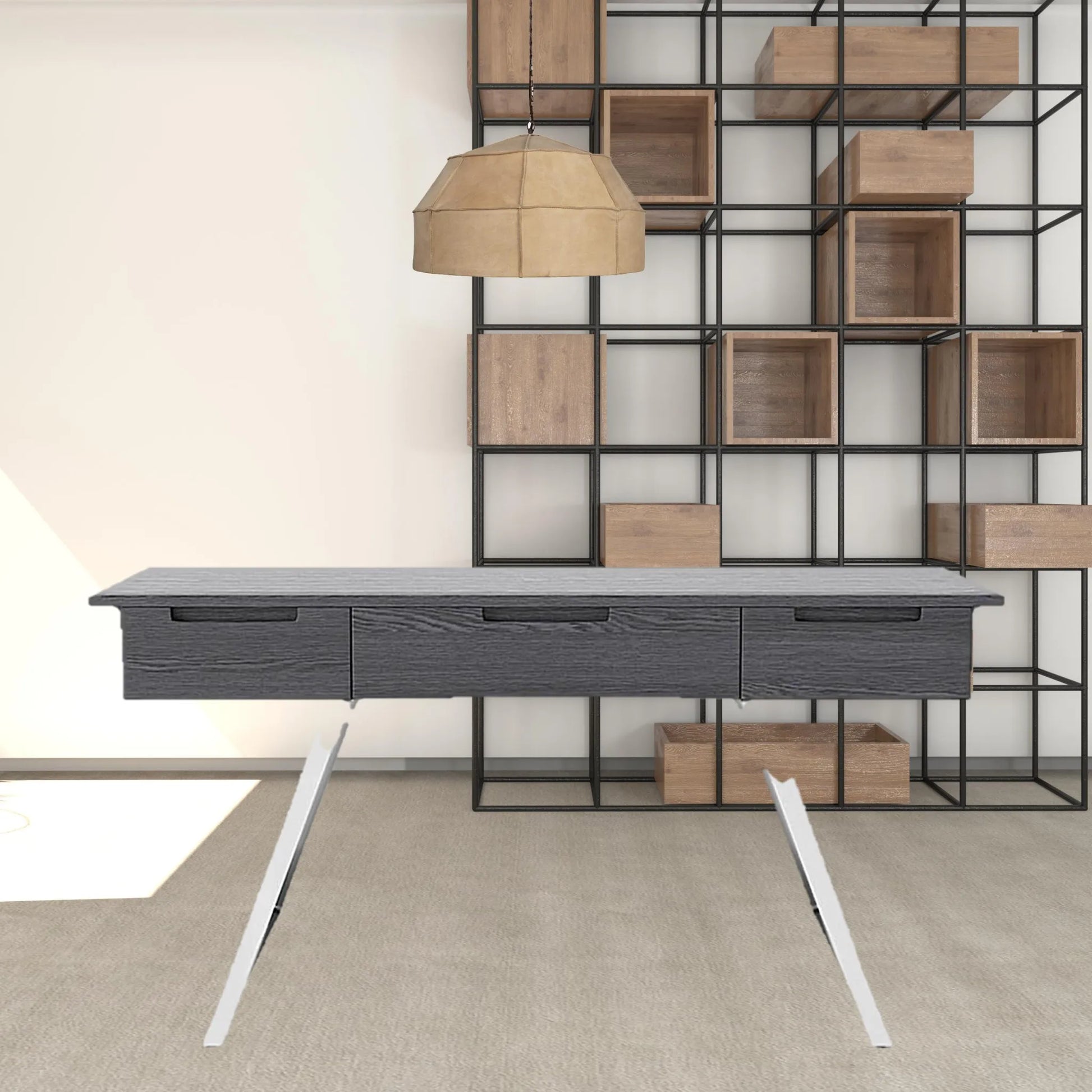 HMS 63" Gray Silver Wooden Writing Desk with Three Drawers - Loft&Timber