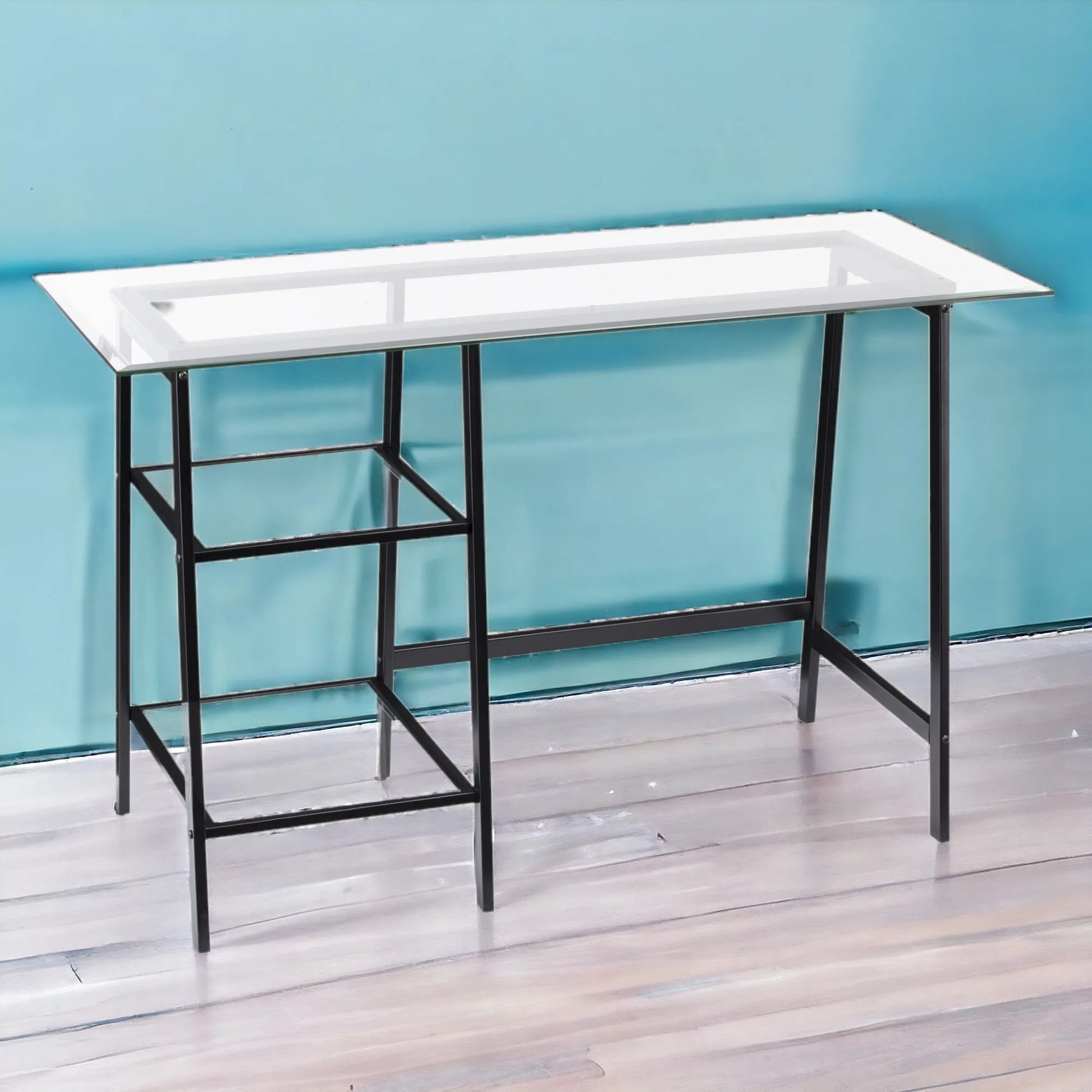 HMS Luxury 46" L-Shaped Clear and Black Glass Desk - Loft&Timber