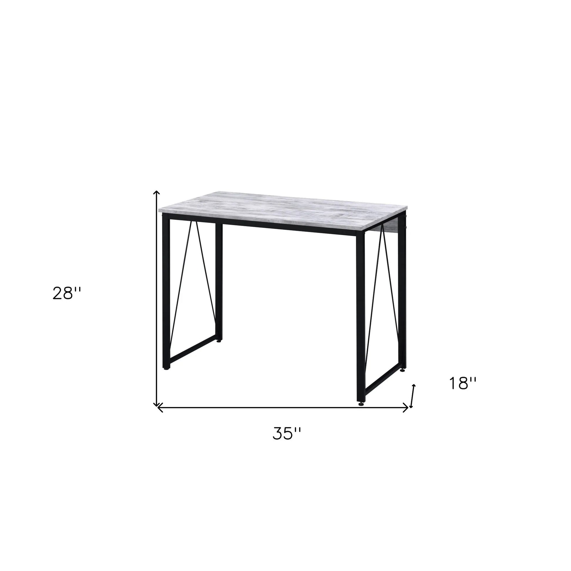 HMS 35" Antiqued White Desk with Black Leather - Loft&Timber