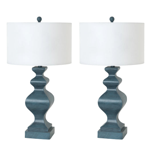 HMS Set Two 31" Distressed Teal Table Lamps White Drum Shade - Loft&Timber