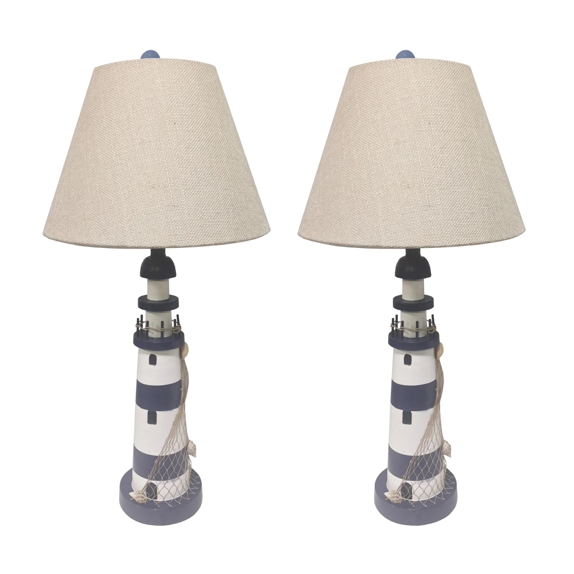 HMS Set of Two 30" Modern Blue White Lighthouse with Cream Cone Shade Table Lamps - Loft&Timber