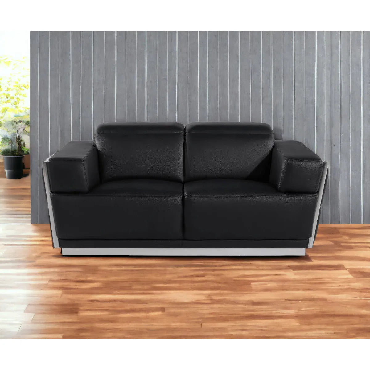 HMS 70" Black Silver Italian Leather Loveseat - Loft&Timber