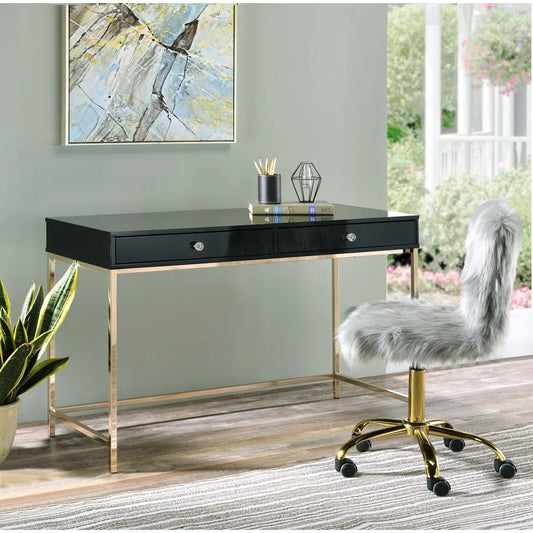 HMS 47" Black and Gold Computer Desk with Two Drawers - Loft&Timber