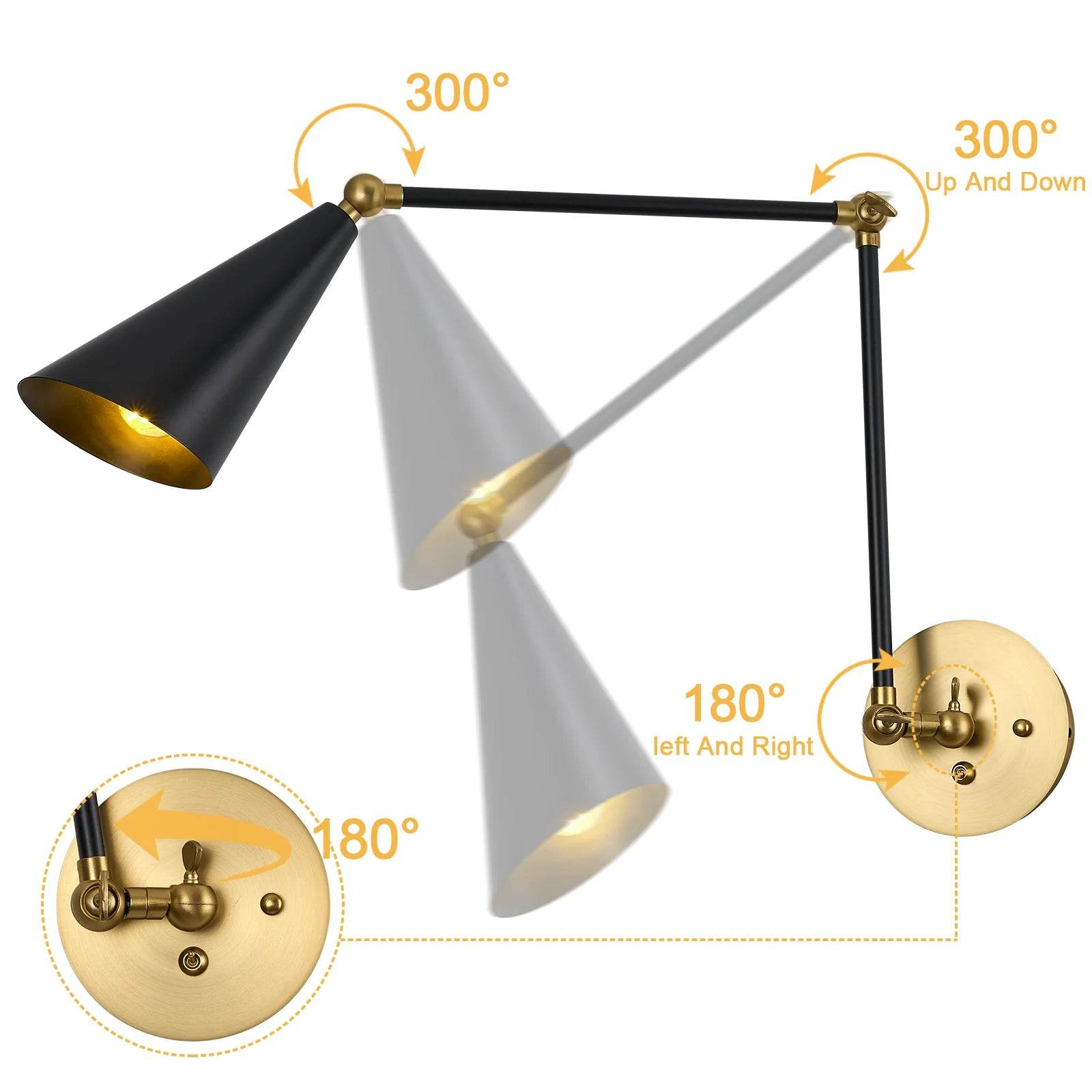 Retro Swing Arm Wall Sconces Adjustable Matte Black Wall Lamps - Loft&Timber