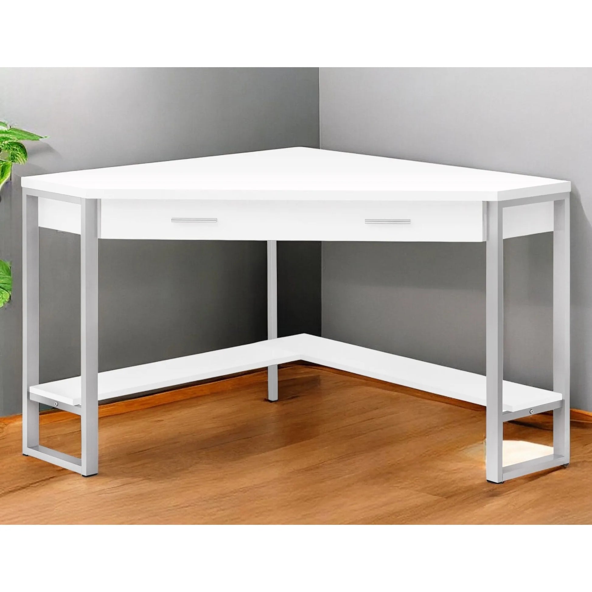 HMS 42" Foldable Extendable White Silver Corner Computer Desk Wooden Office Desk - Loft&Timber