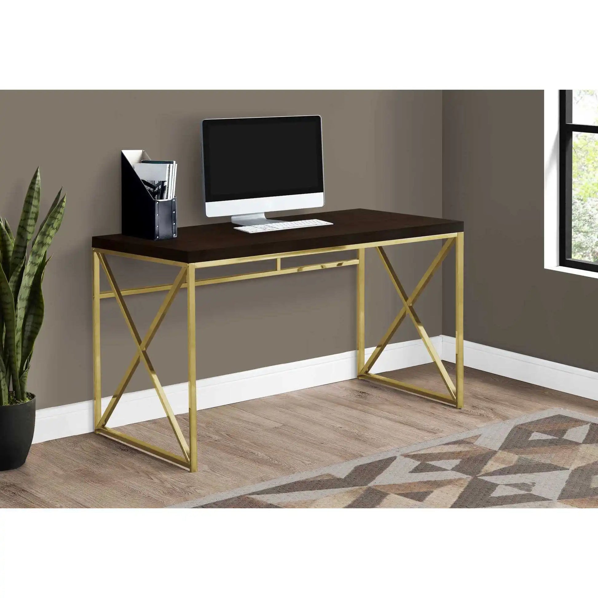 HMS 47" Espresso and Gold Computer Desk - Loft&Timber