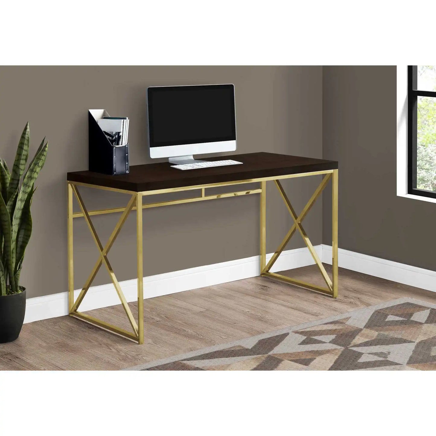 HMS 47" Espresso and Gold Computer Desk - Loft&Timber