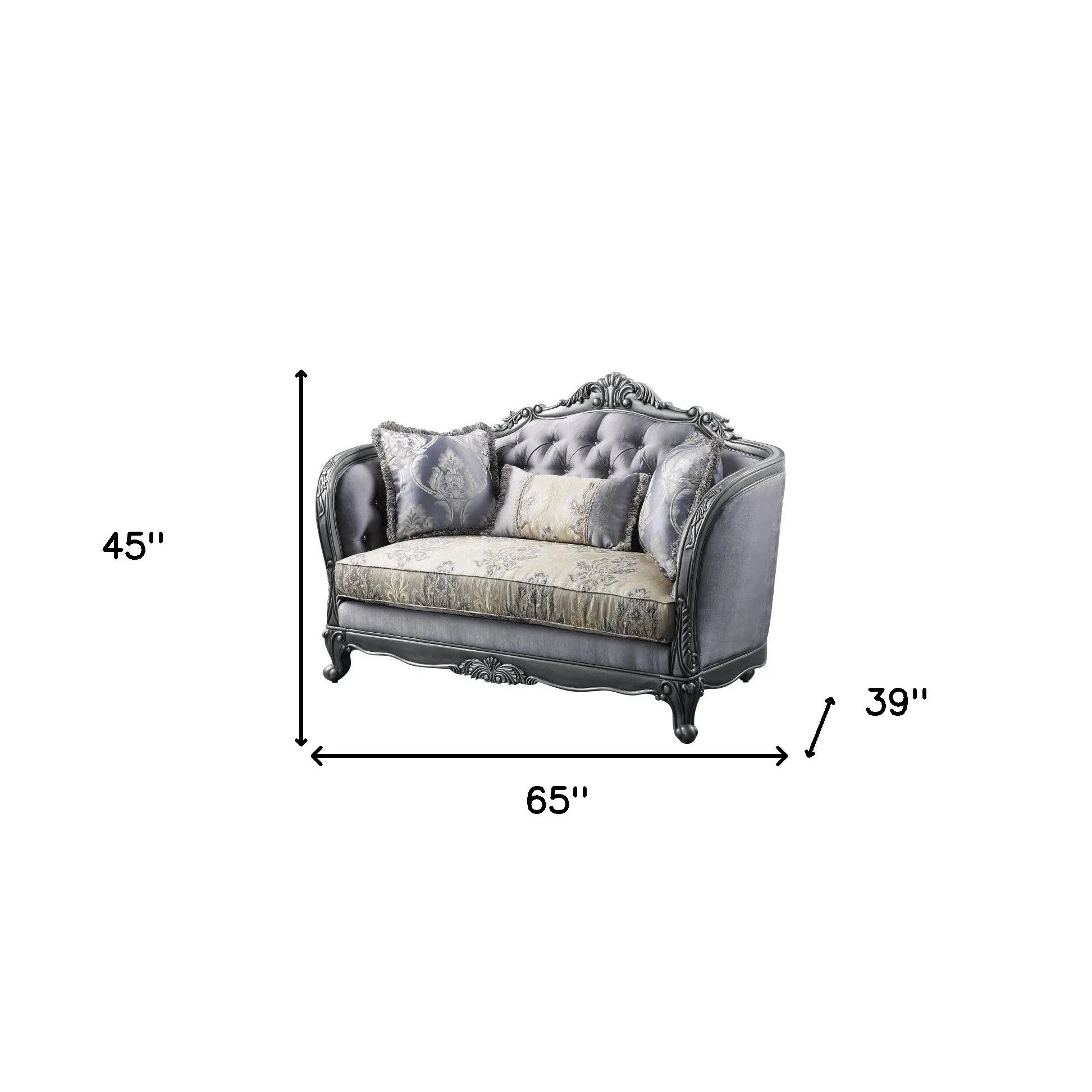 HMS 65" Gray Platinum Silk Loveseat & Toss Pillows - Loft&Timber