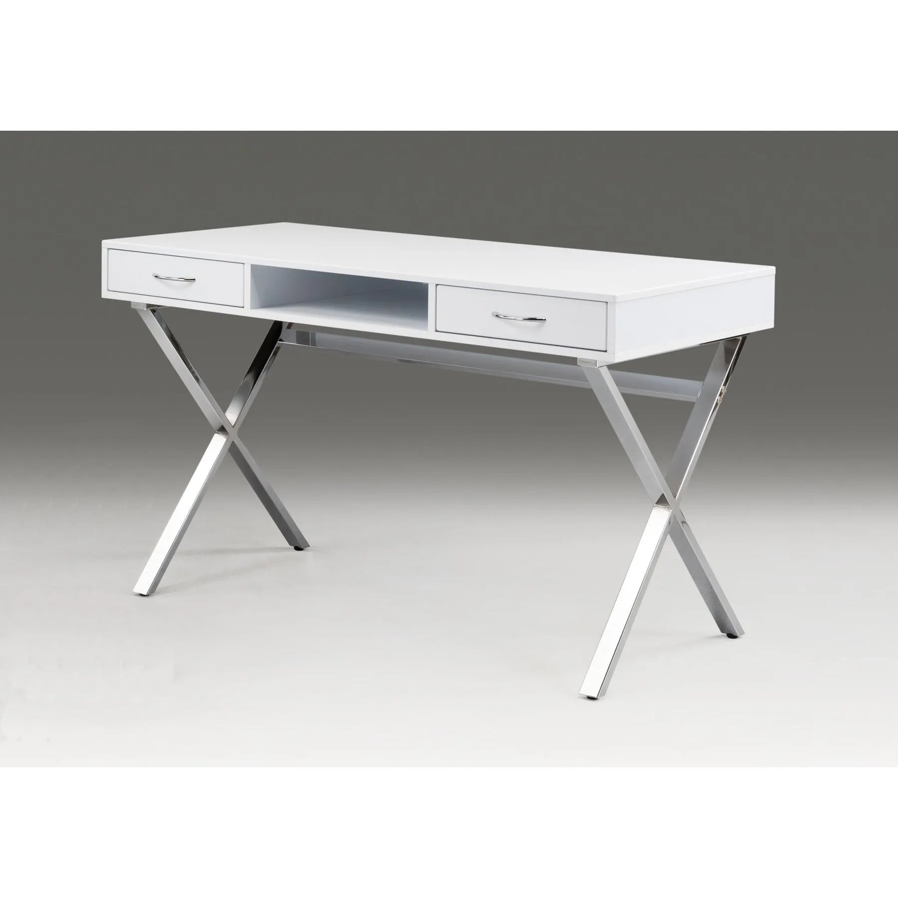 HMS 47" White and Silver Wood and Metal Computer Desk with Two Drawers - Loft&Timber