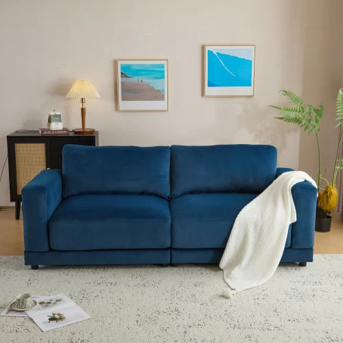 81" Navy Blue Modern Square Arm Loveseat Set with Soft Velvet Upholstery Deep Cushions - Loft&Timber