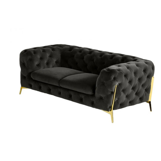 HMS 74" Dark Gray and Gold Velour Chesterfield Loveseat - Loft&Timber