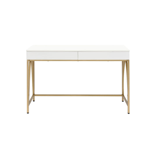 HMS 50" White and Gold Solid Wood Desk - Loft&Timber