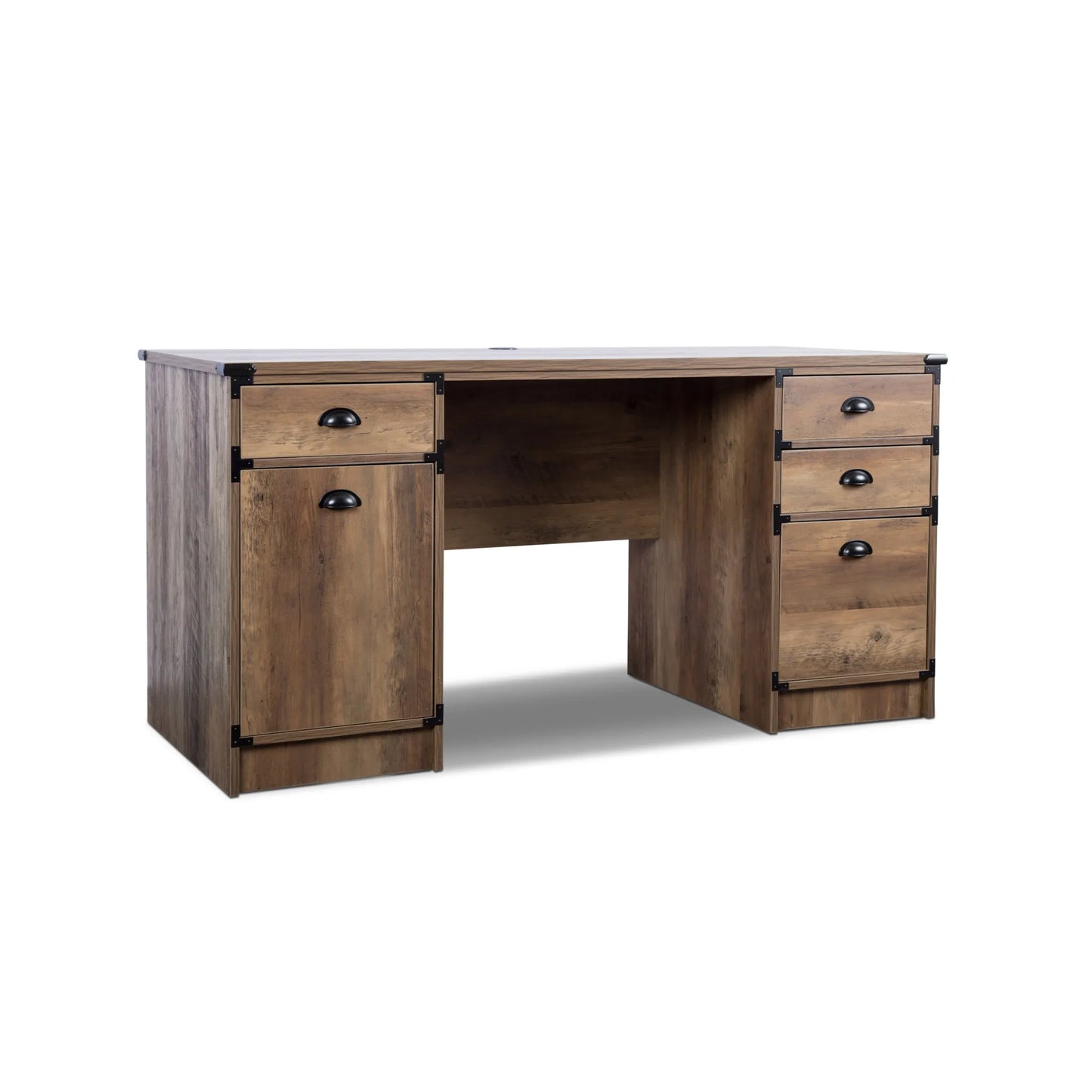 HMS 59" Oak Wood Pedestal Computer Desk - Loft&Timber